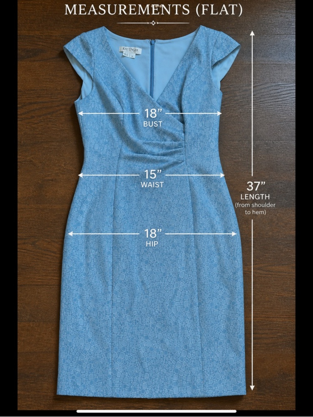 Wedding Guest Blue Sheath Dress Ruched Cocktail Size 4 Kay Unger Elegant - Picture 8 of 16